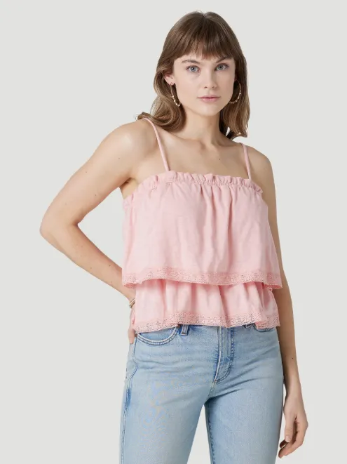 112327274 - Wrangler Women’s Retro Romantic Ruffle Tank - Blossom