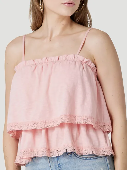 112327274 - Wrangler Women’s Retro Romantic Ruffle Tank - Blossom