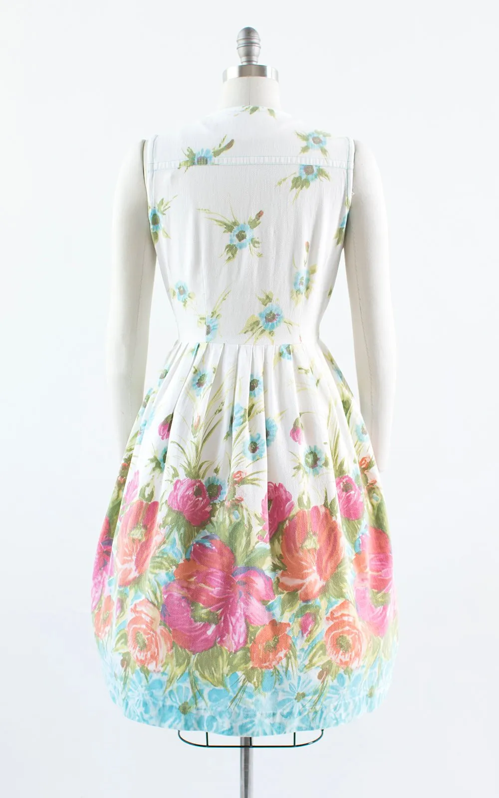 1950s Floral Border Print Cotton Shirt Dress | medium