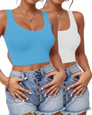 2-3Pcs Tank Tops for Women, U Neck Sleeveless Crop Tops, Basic Cropped Racerback Going Out Tops Athletic Sports Shirts