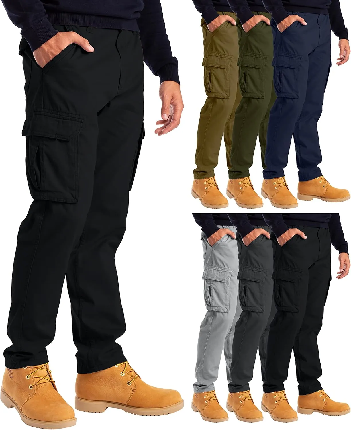 Alamo Mens Slim Fit Cargo Pants - 100% Cotton Heavy Duty Cargo Work Pants for Men