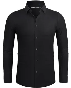 Alimens & Gentle Men's Dress Shirts 16-Way Stretch Slim Fit Long Sleeve Button Down Shirts Wrinkle Free Traveler Shirts Olive