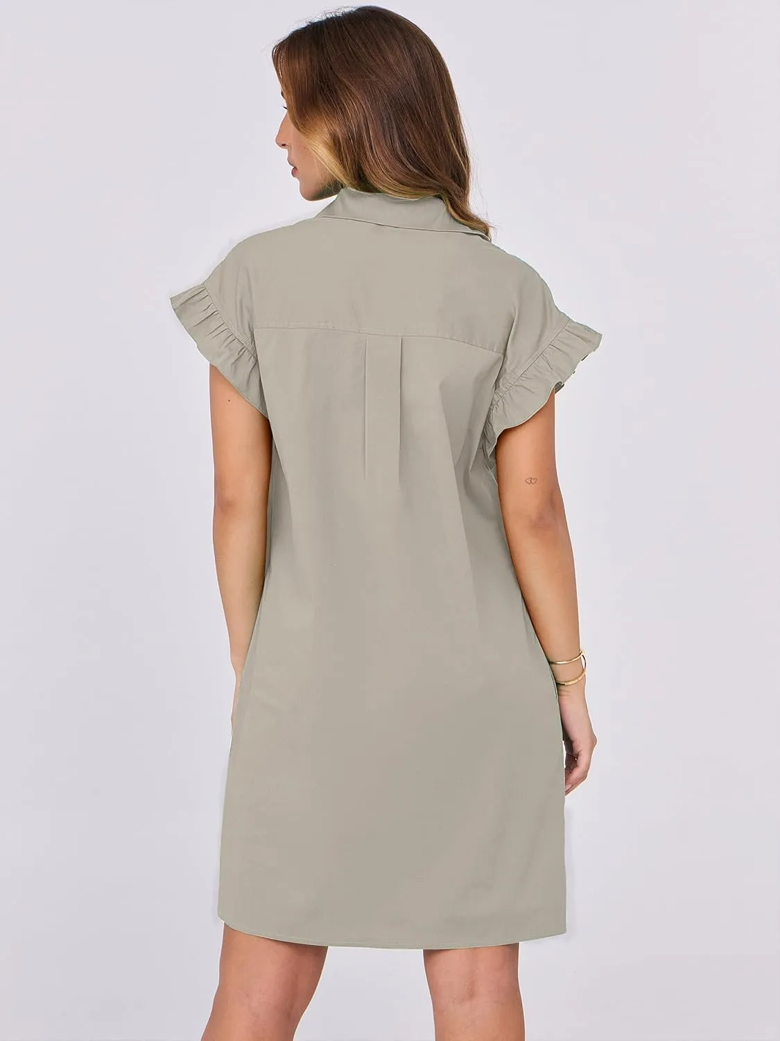 ANRABESS Womens Summer Button Down Shirt Dress Ruffle Short Sleeve Mini Dresses Loose Fit Casual Sundress with Pockets