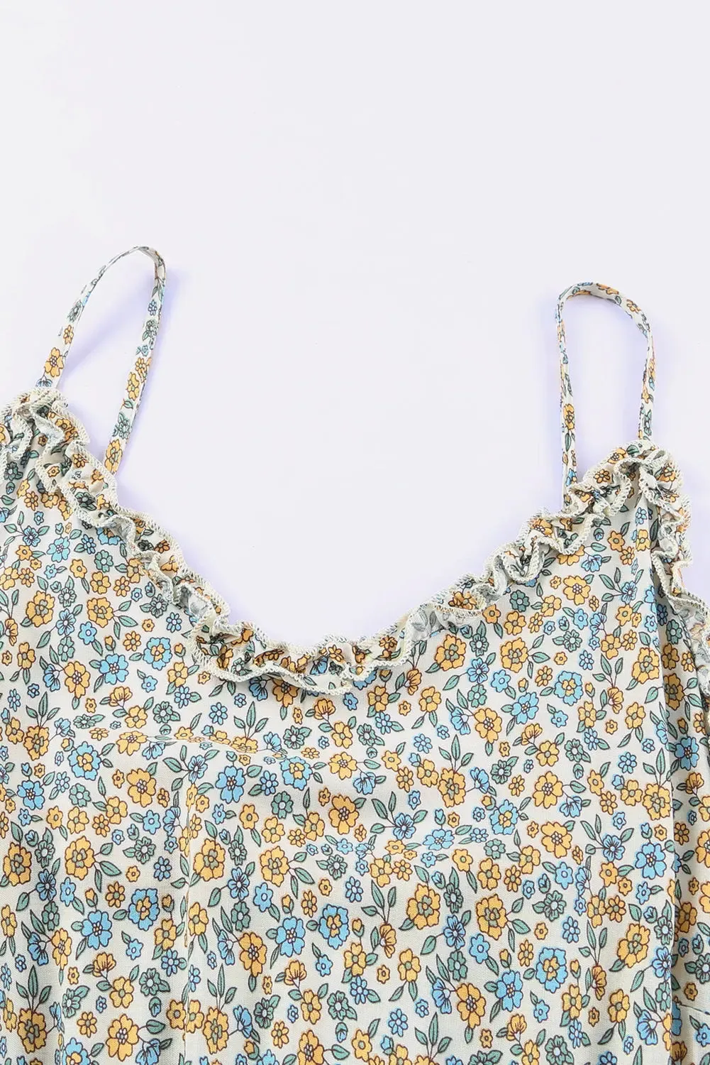 Apricot Floral Print Frill Detail Boho Maxi Dress