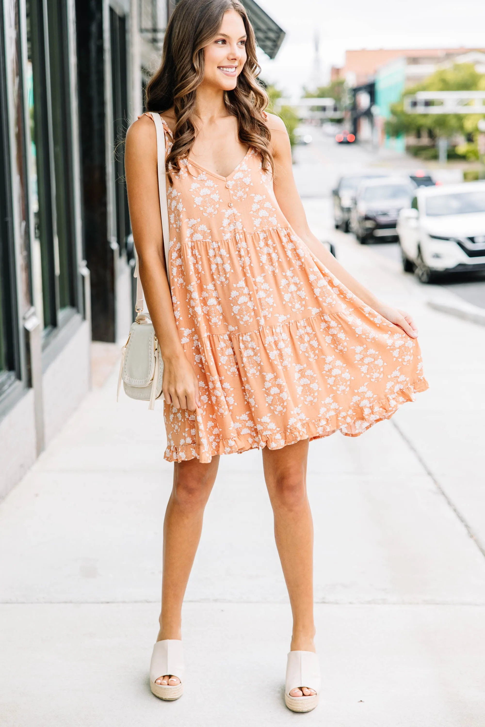 At Your Best Dusty Peach Orange Floral Sun Dress
