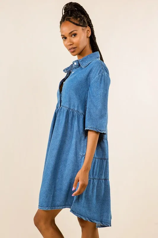 Aubrie Button Up Denim Shirt Dress