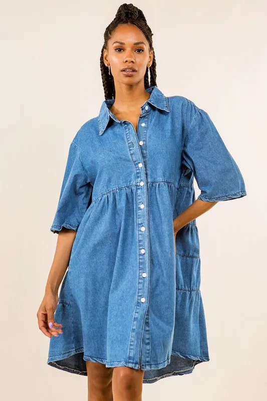 Aubrie Button Up Denim Shirt Dress