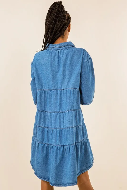 Aubrie Button Up Denim Shirt Dress