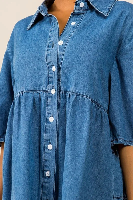 Aubrie Button Up Denim Shirt Dress