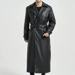 Black Genuine Sheepskin Leather Trench Coat