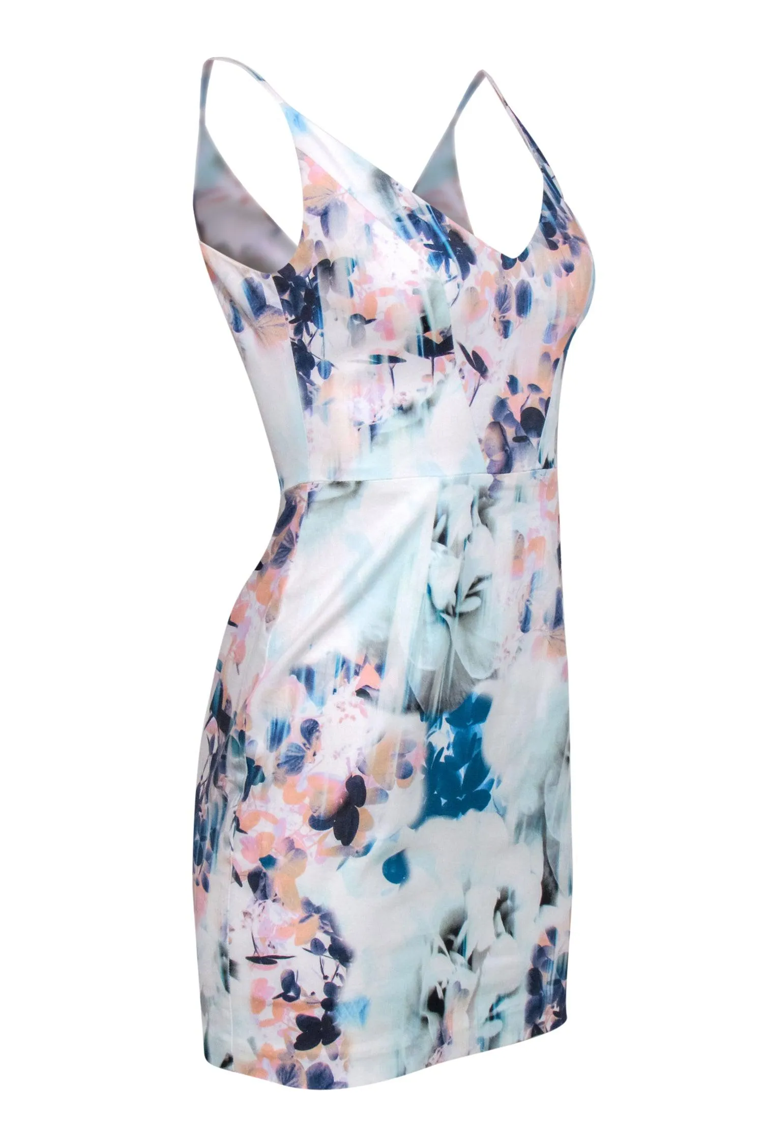 Black Halo - Blue and Pink Abstract Floral Print Mini Sundress Sz 2