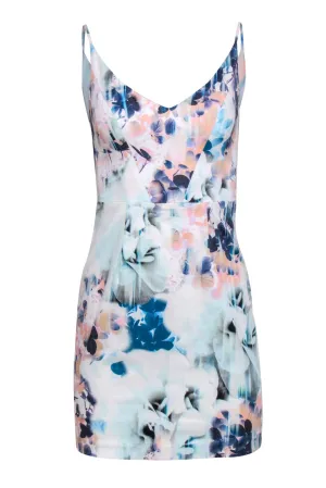 Black Halo - Blue and Pink Abstract Floral Print Mini Sundress Sz 2