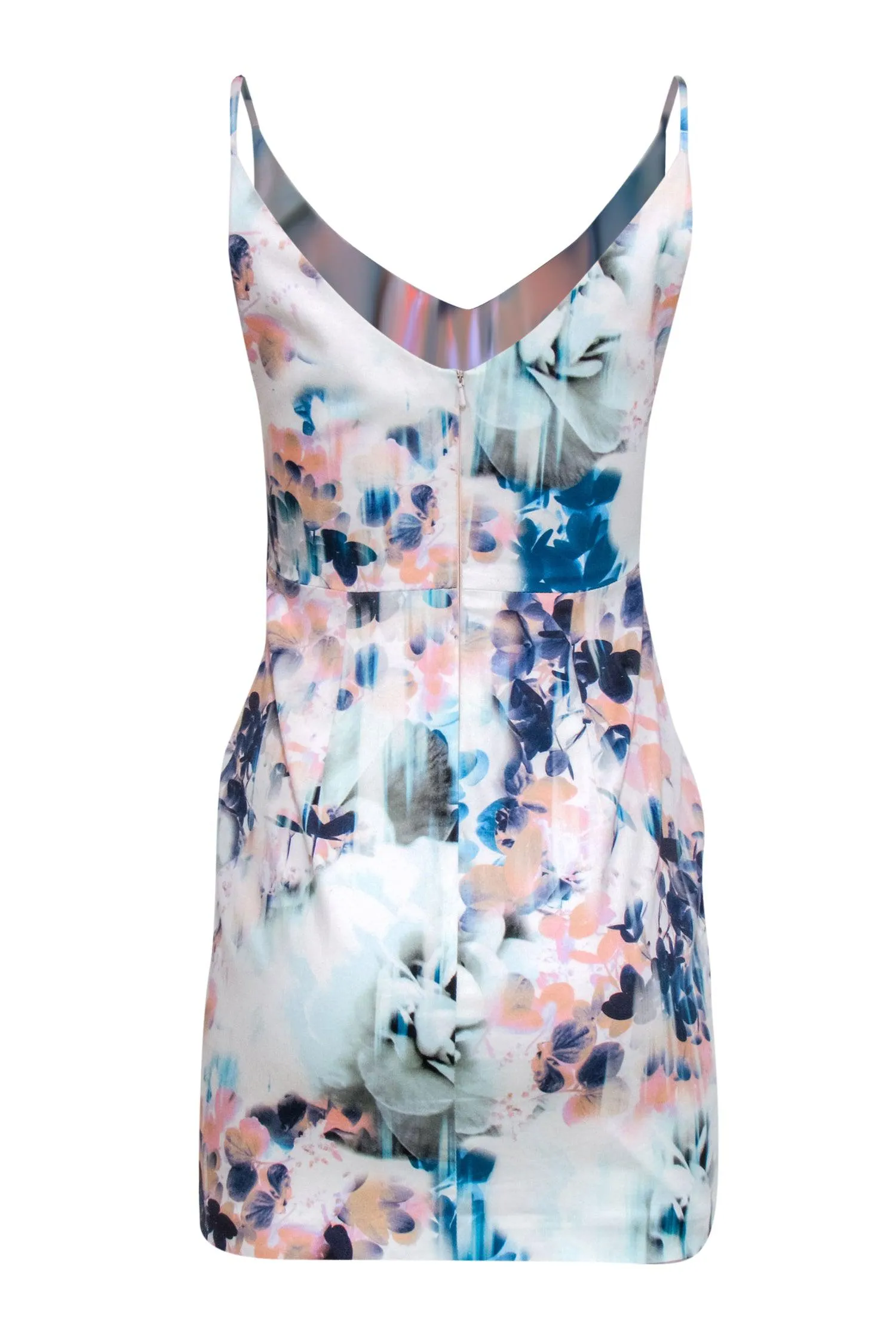 Black Halo - Blue and Pink Abstract Floral Print Mini Sundress Sz 2