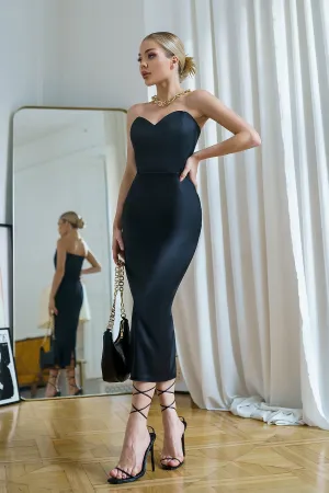 Black Satin Corseted Sleeveless Dress