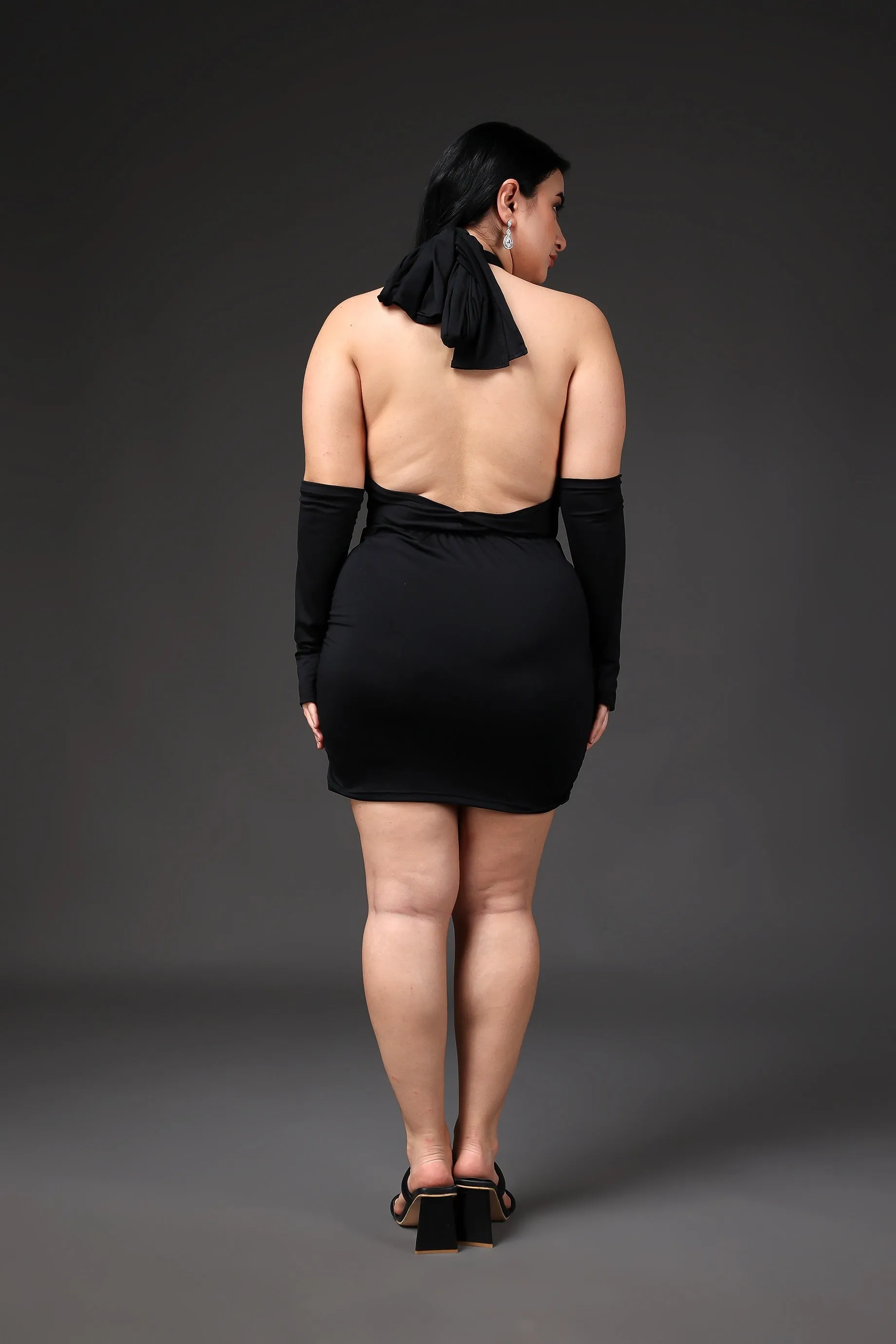 Black Solid Criss Cross Dress with Sleeves