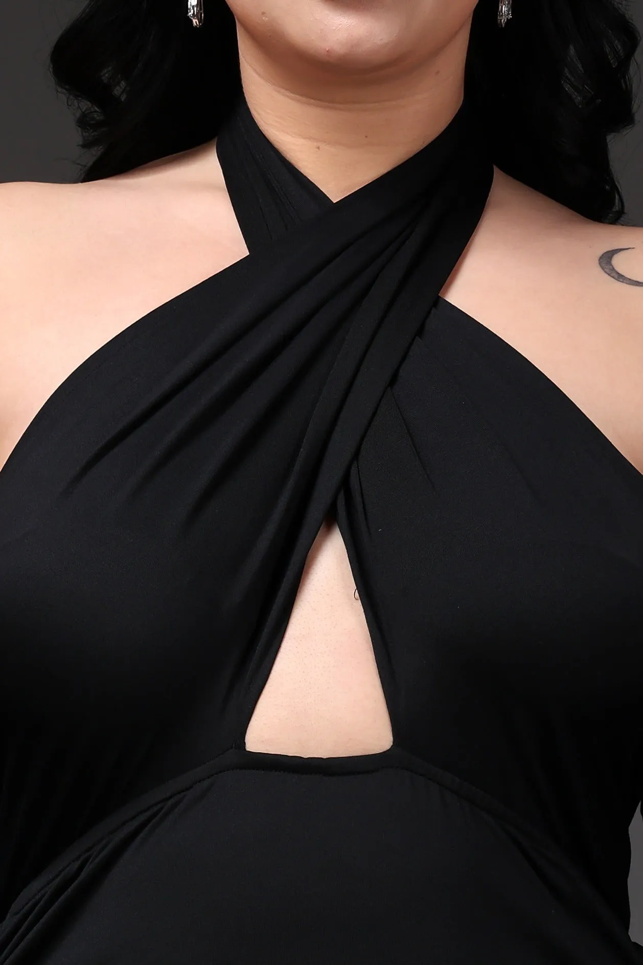 Black Solid Criss Cross Dress with Sleeves