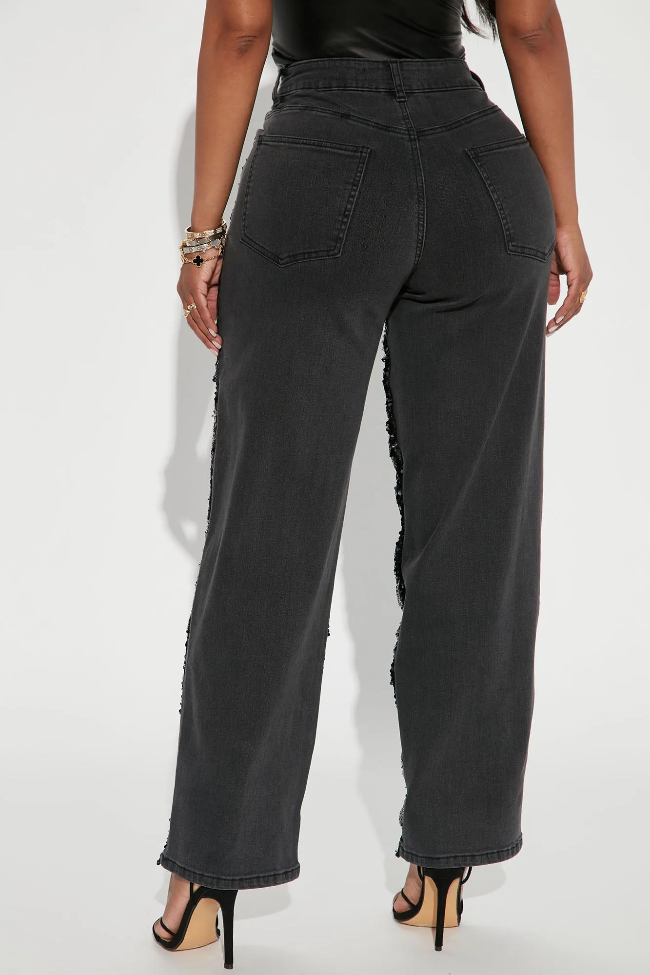 Blackout Sequin Straight Leg Jeans - Black/Black