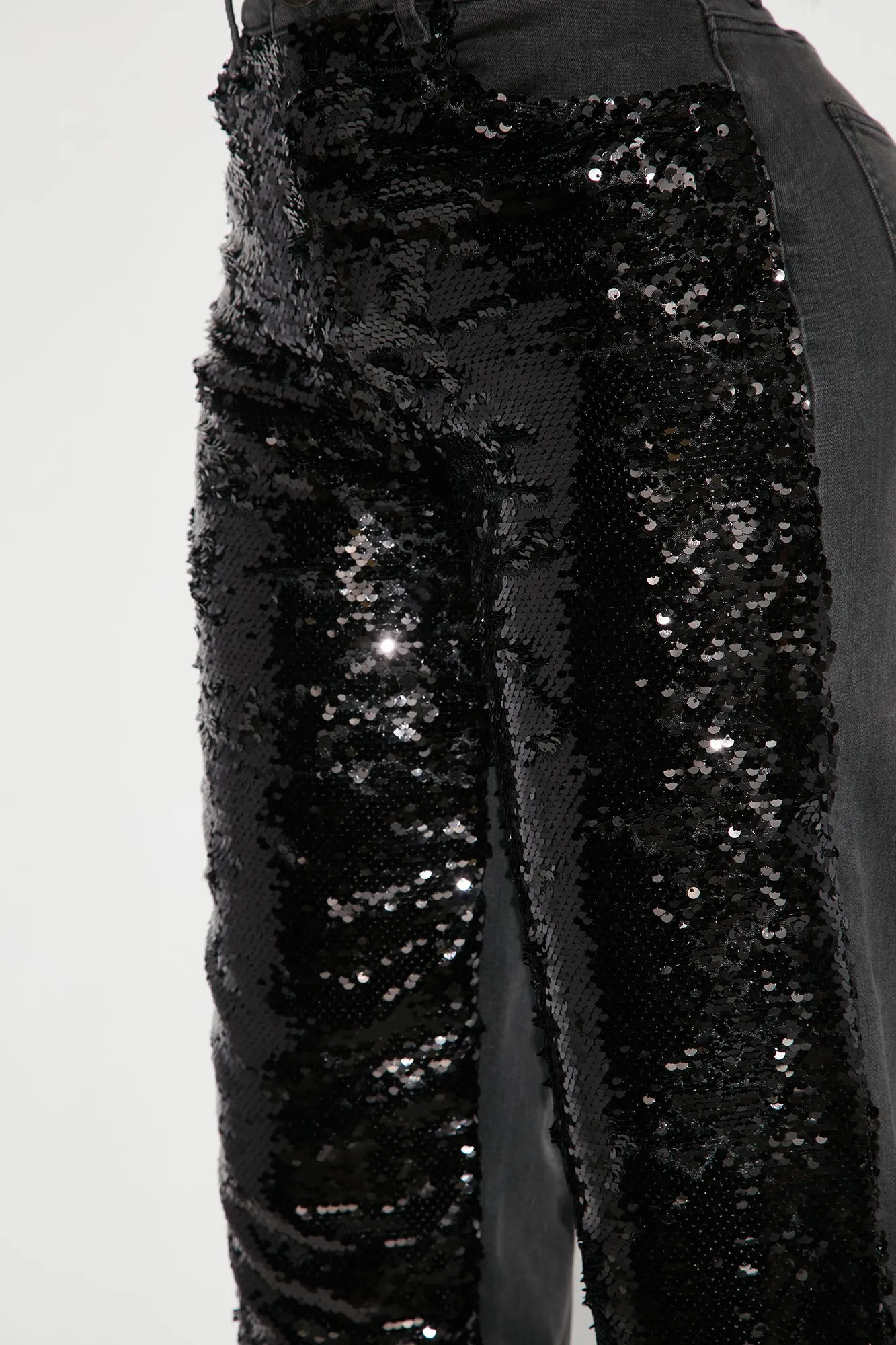 Blackout Sequin Straight Leg Jeans - Black/Black