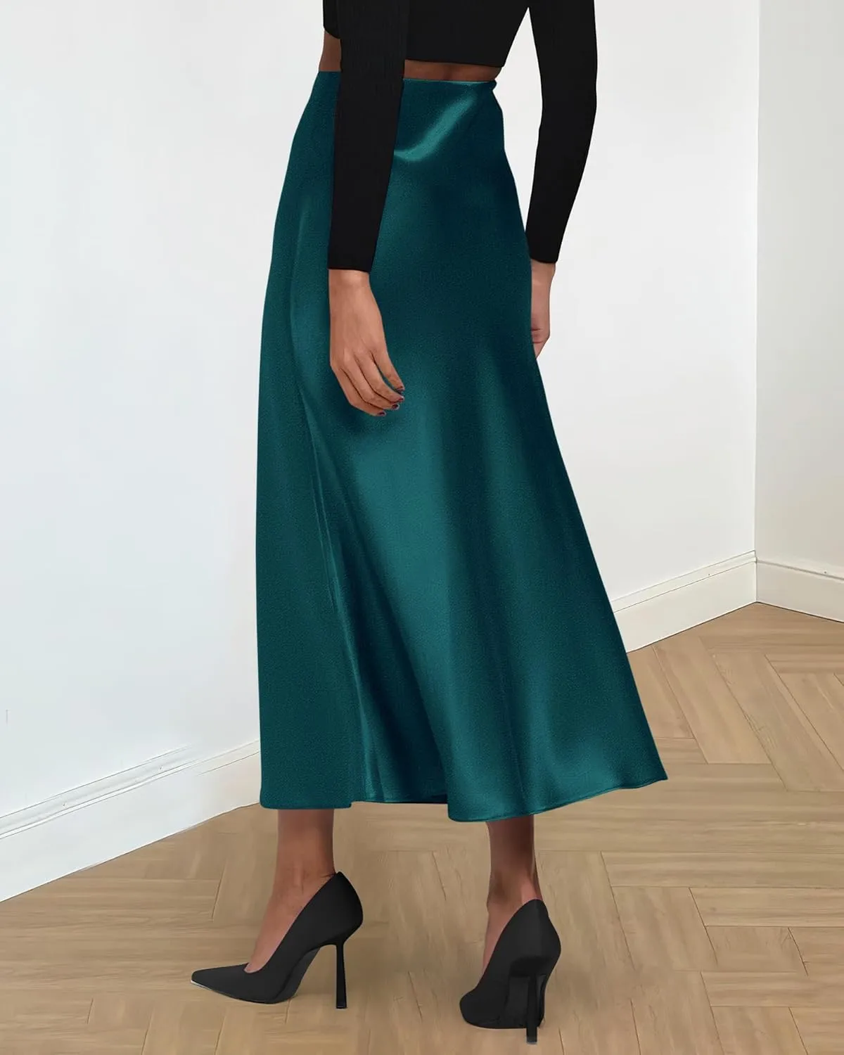BTFBM 2025 Women Summer Spring Long Satin Skirt Silk Elegant High Waist Cocktail Party Wedding Flowy A-Line Midi Skirts