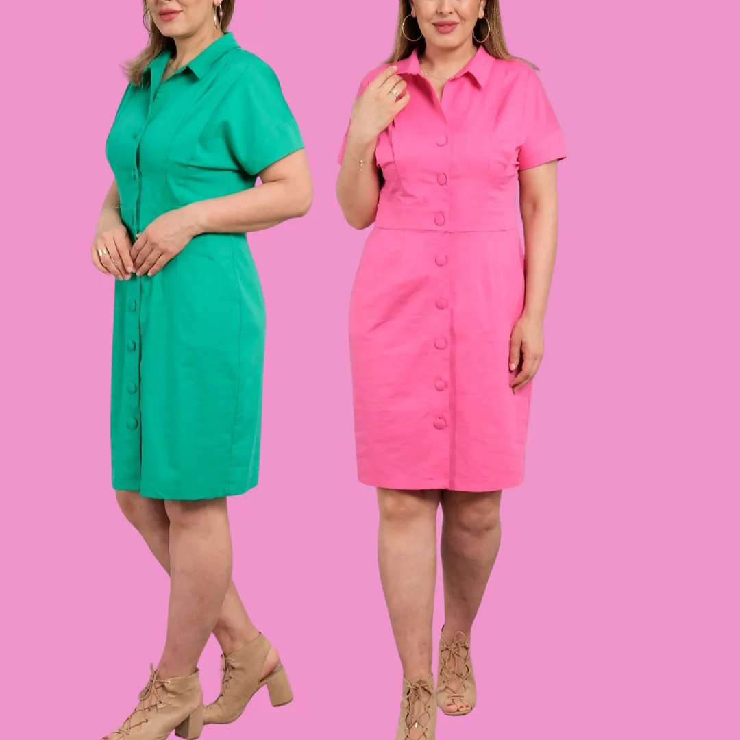 Button Front 2 Pocket Dress - Green