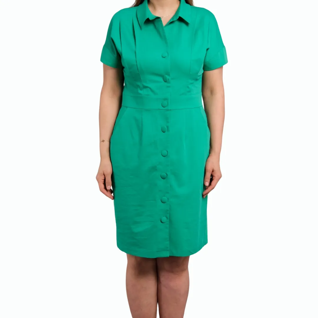 Button Front 2 Pocket Dress - Green