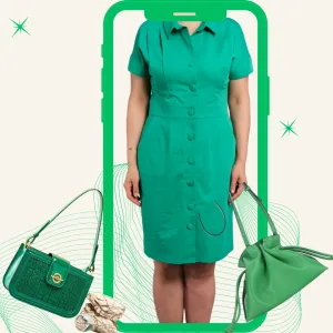 Button Front 2 Pocket Dress - Green