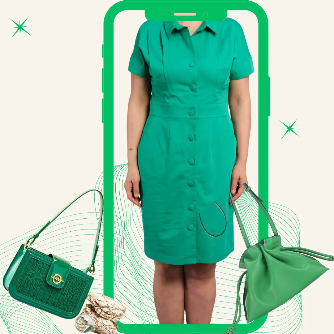 Button Front 2 Pocket Dress - Green