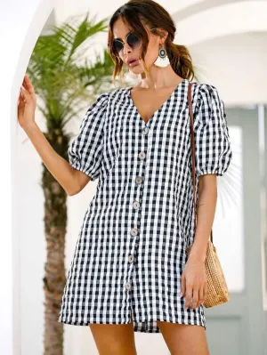 Button Up Gingham Shirt Dress