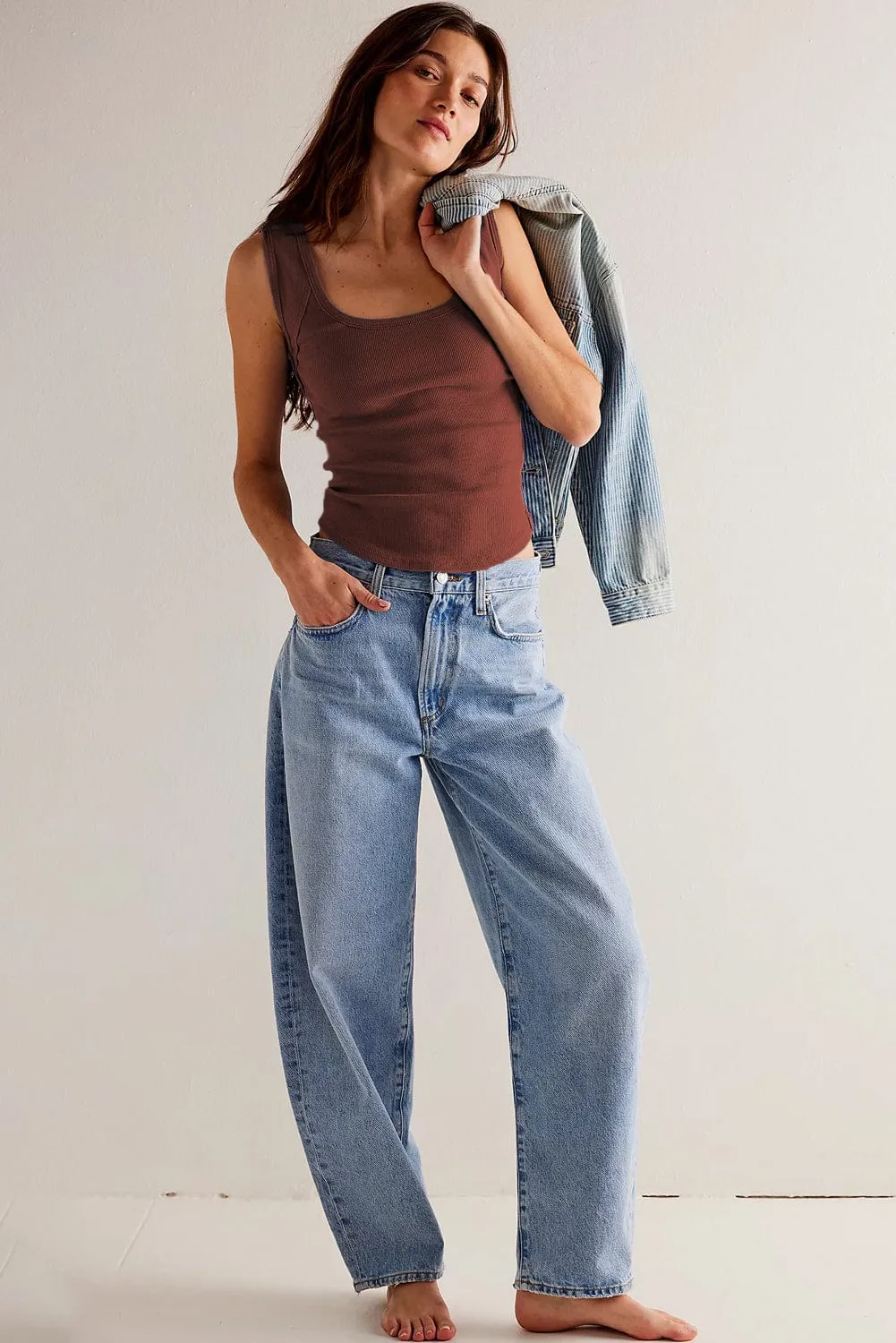 Caffeine Ribbed Sleeveless U-Neck Tank Top