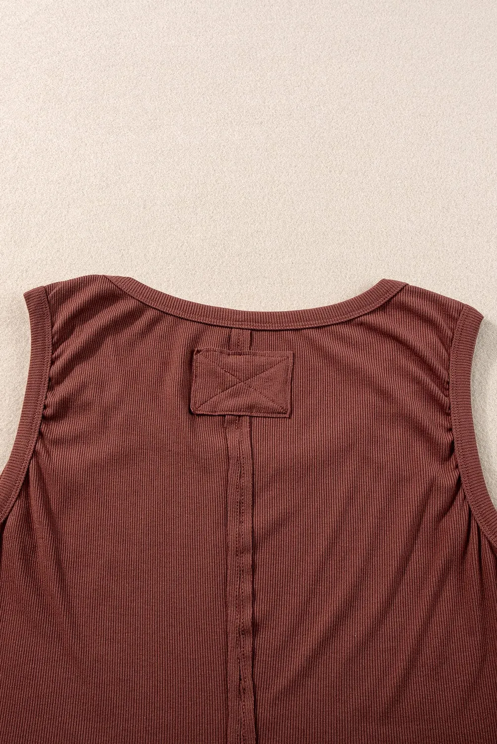 Caffeine Ribbed Sleeveless U-Neck Tank Top