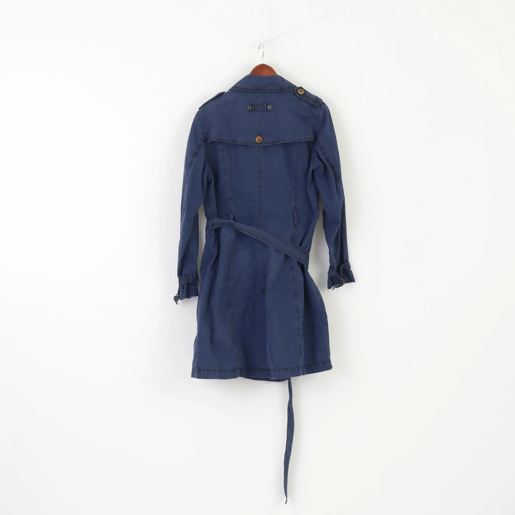 Camel Active Women 42 L Coat Navy Cotton Vintage Trench Belted Classic Top