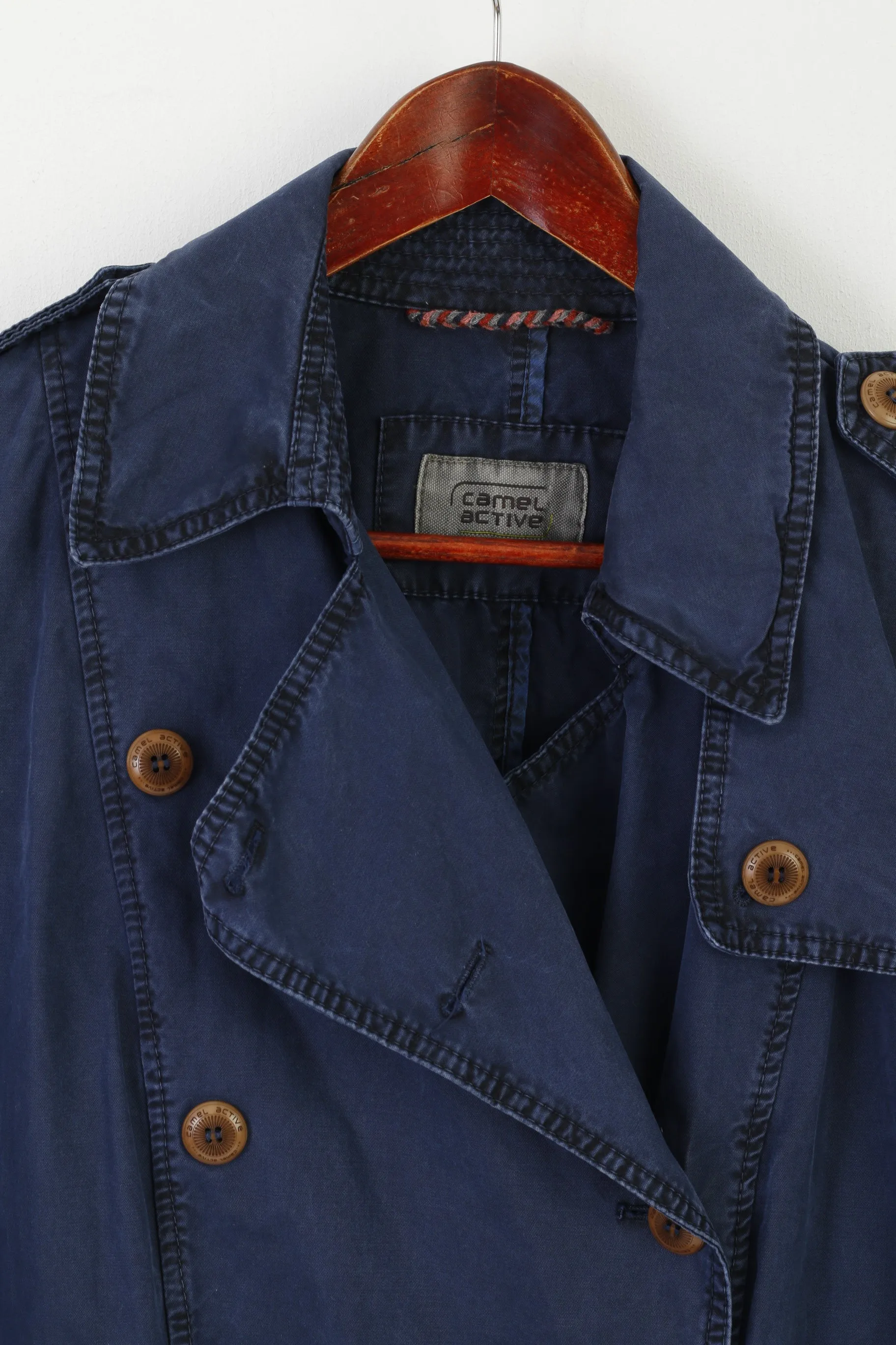 Camel Active Women 42 L Coat Navy Cotton Vintage Trench Belted Classic Top