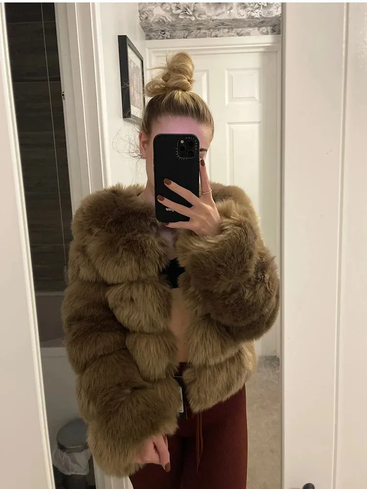 Classy Virginia cropped Faux Fur Bubble Coat Autumn coat