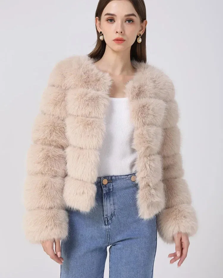 Classy Virginia cropped Faux Fur Bubble Coat Autumn coat