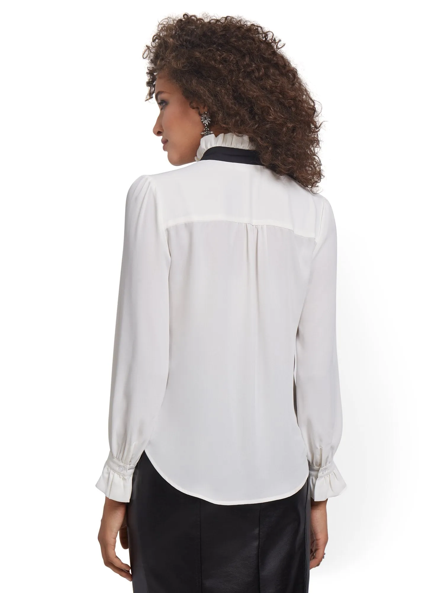 Contrasting Self-Tie Bow Blouse