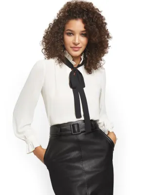 Contrasting Self-Tie Bow Blouse