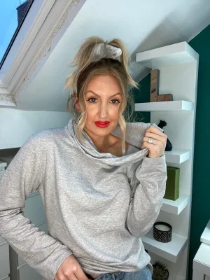 Cowl Neck Sweatshirt Tunic In Grey