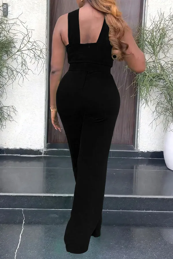 Cross Wrap Straight Leg Belted Jumpsuit