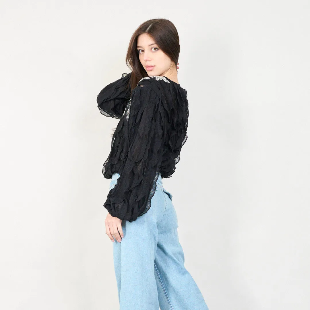 Embellished floral applique sheer blouse wholesale