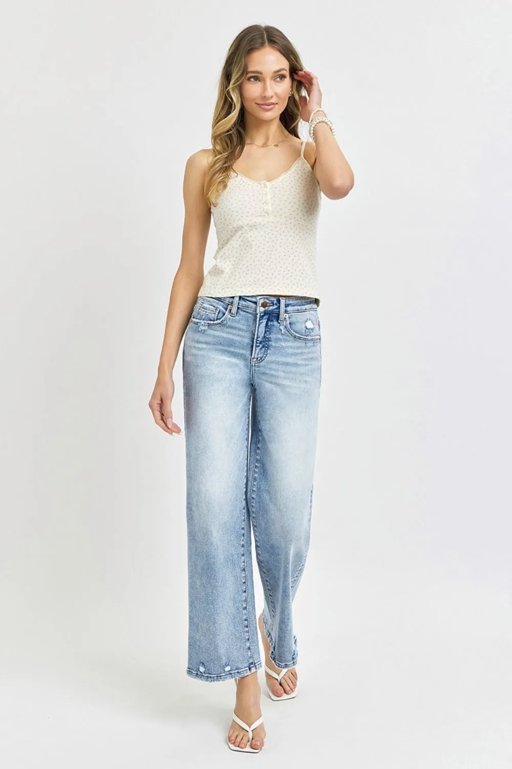Full Size Tummy Control High Rise Crop Wide Leg Jeans