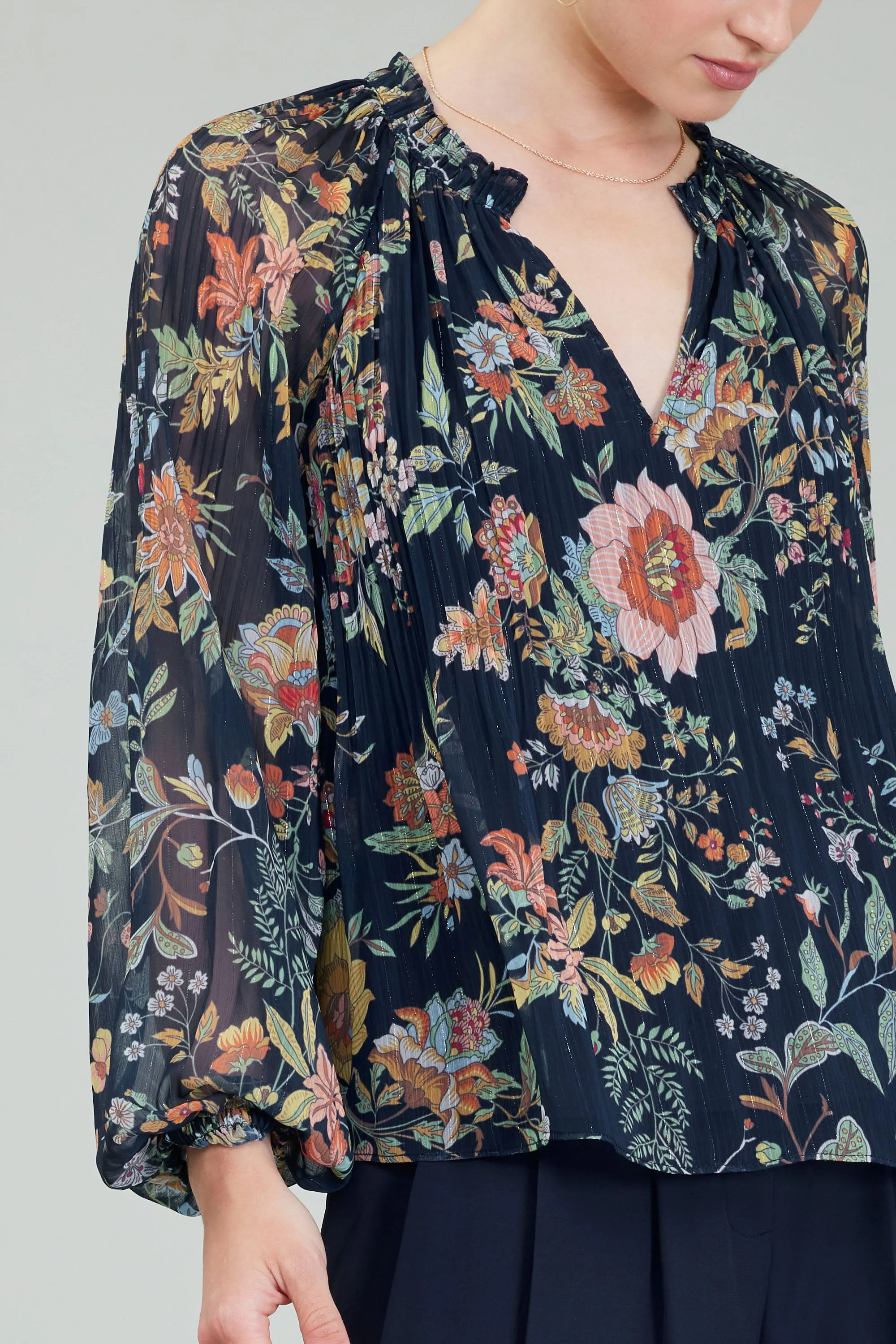 Glimmer Botanical Pleated Blouse