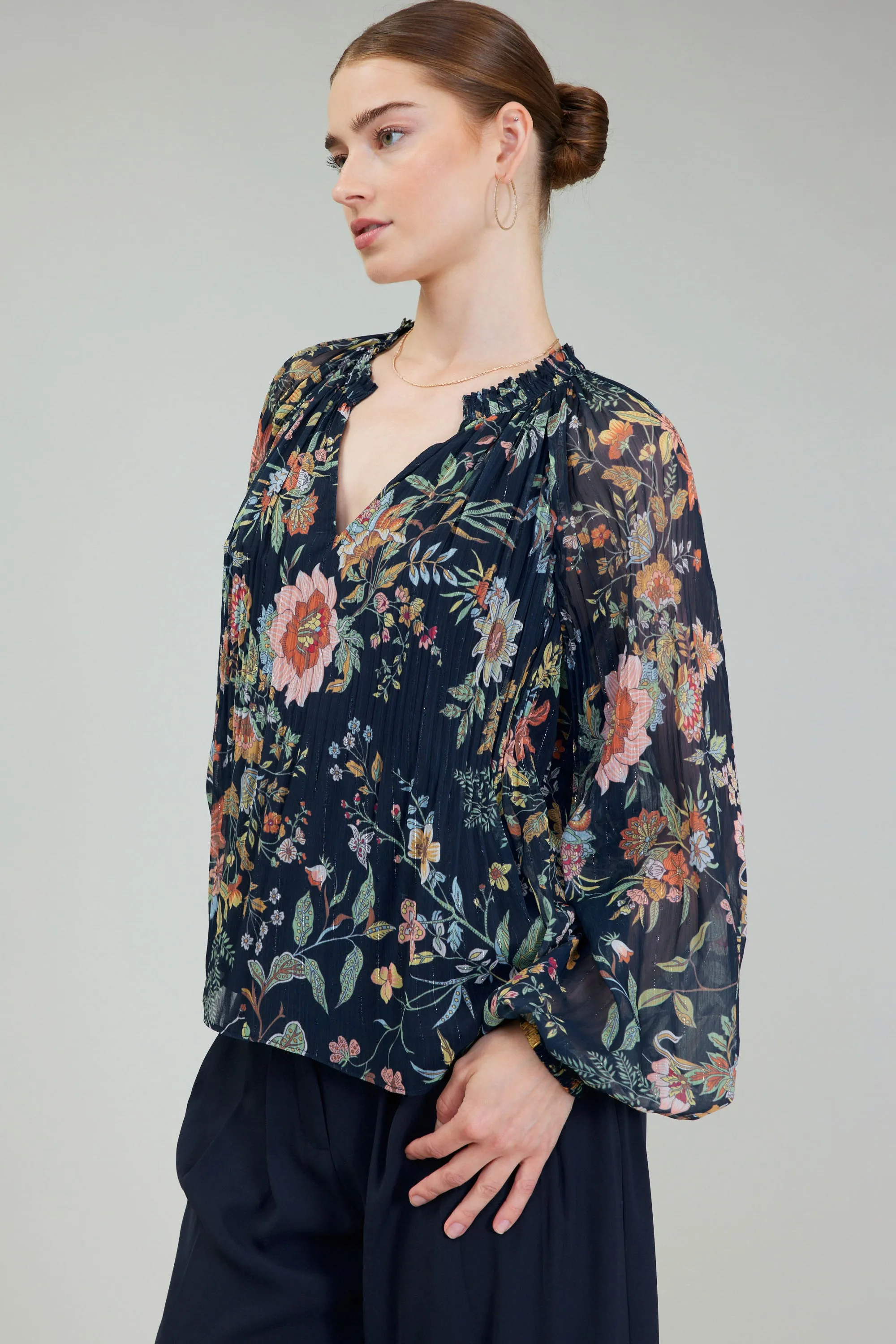 Glimmer Botanical Pleated Blouse