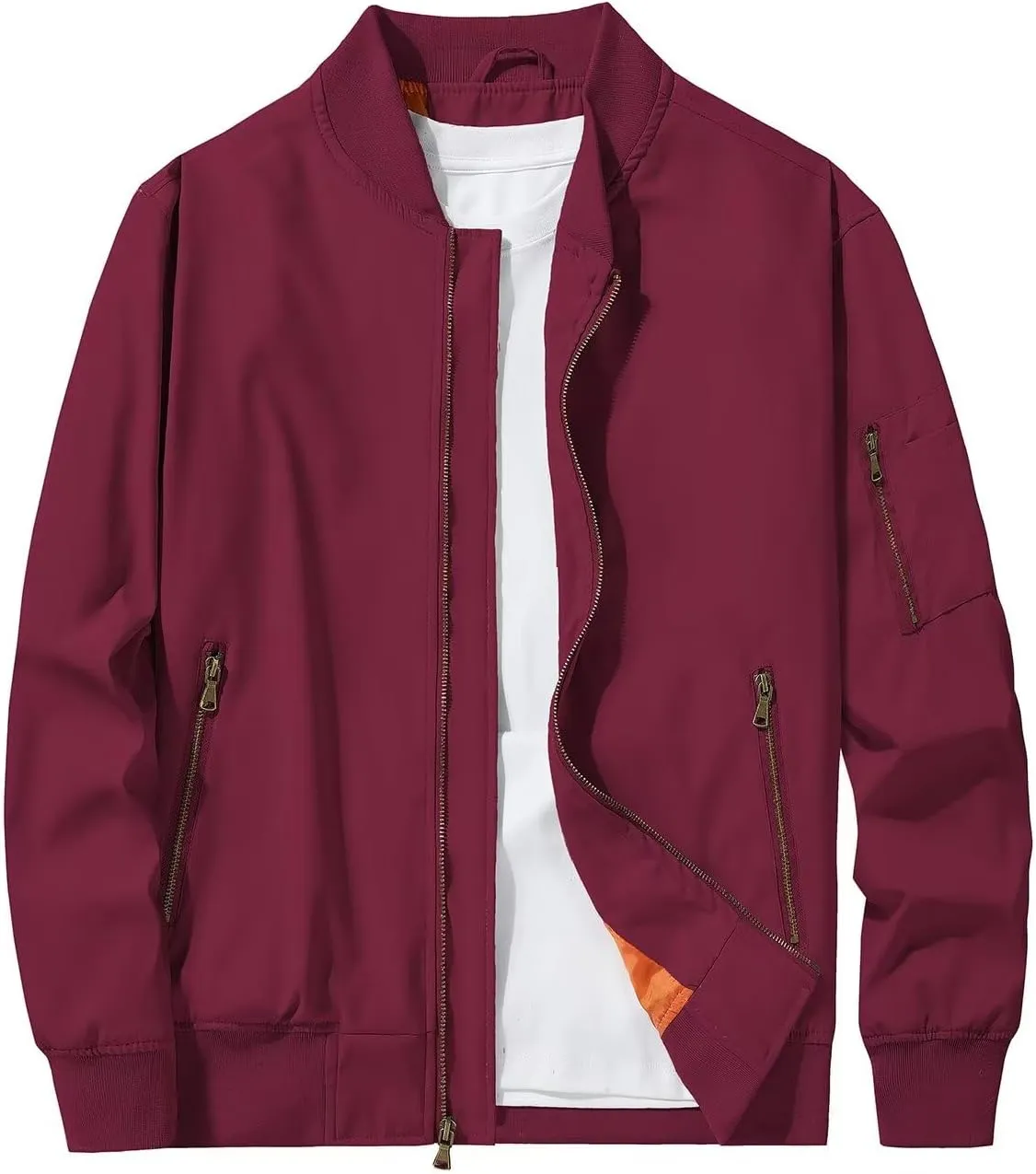 INVACHI Men's Bomber Jacket Lightweight Casual Windbreaker Spring Fall Zip Up Coat with Pocket