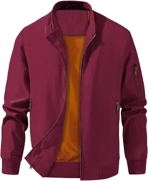 INVACHI Men's Bomber Jacket Lightweight Casual Windbreaker Spring Fall Zip Up Coat with Pocket