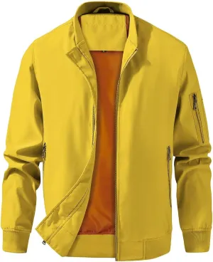 INVACHI Men's Bomber Jacket Lightweight Casual Windbreaker Spring Fall Zip Up Coat with Pocket