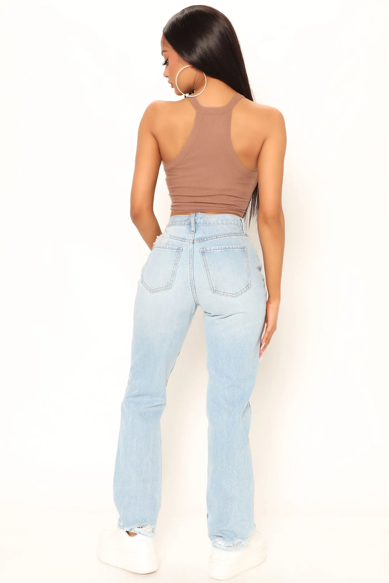Kaylee High Neck Crop Ribbed Tank - Taupe