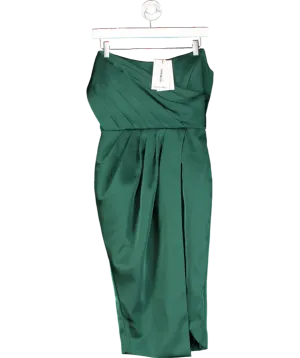Lavish Alice Green Pleated Satin Strapless Midi Dress UK 10