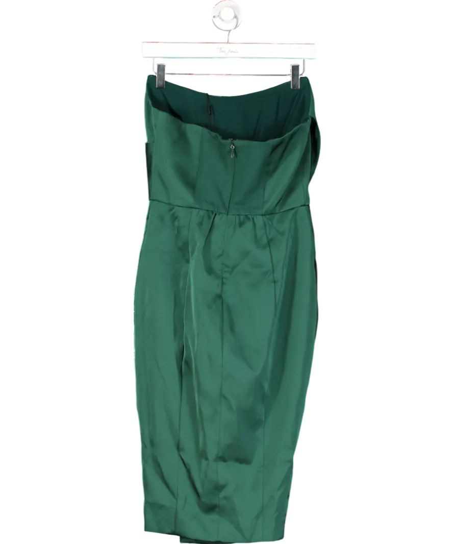 Lavish Alice Green Pleated Satin Strapless Midi Dress UK 10
