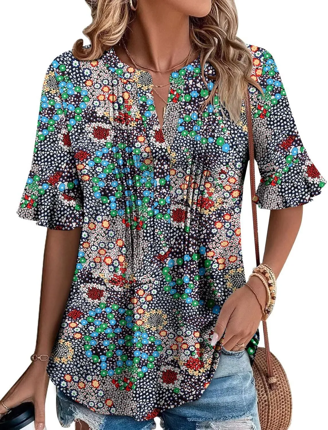 Magritta Womens Business Casual Tops Summer Fashion 3/4 Ruffle Sleeve T Shirts Dressy Casual Tunic Blouse