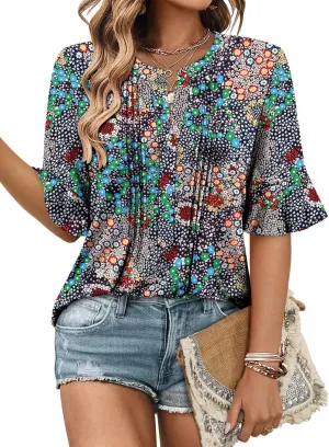 Magritta Womens Business Casual Tops Summer Fashion 3/4 Ruffle Sleeve T Shirts Dressy Casual Tunic Blouse